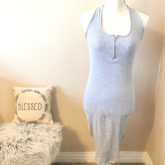 3/30 Zenana Outfitters gray half zipper midi dress - Picture 3 of 6